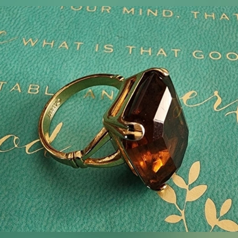 Vintage Avon Emerald Cut Smokey Topaz Ring 5.5